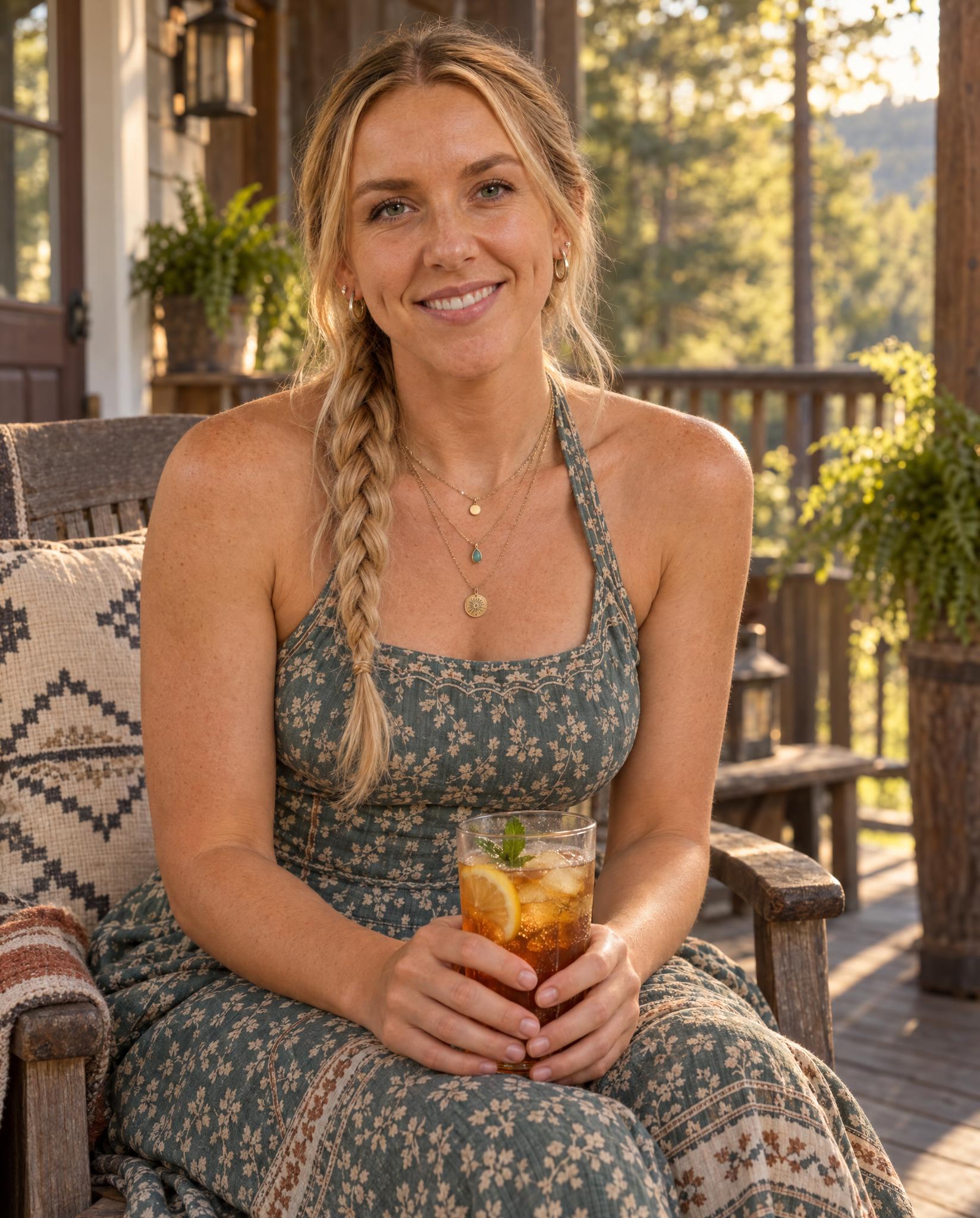 Cassandra Ryder smiling on a sunlit porch