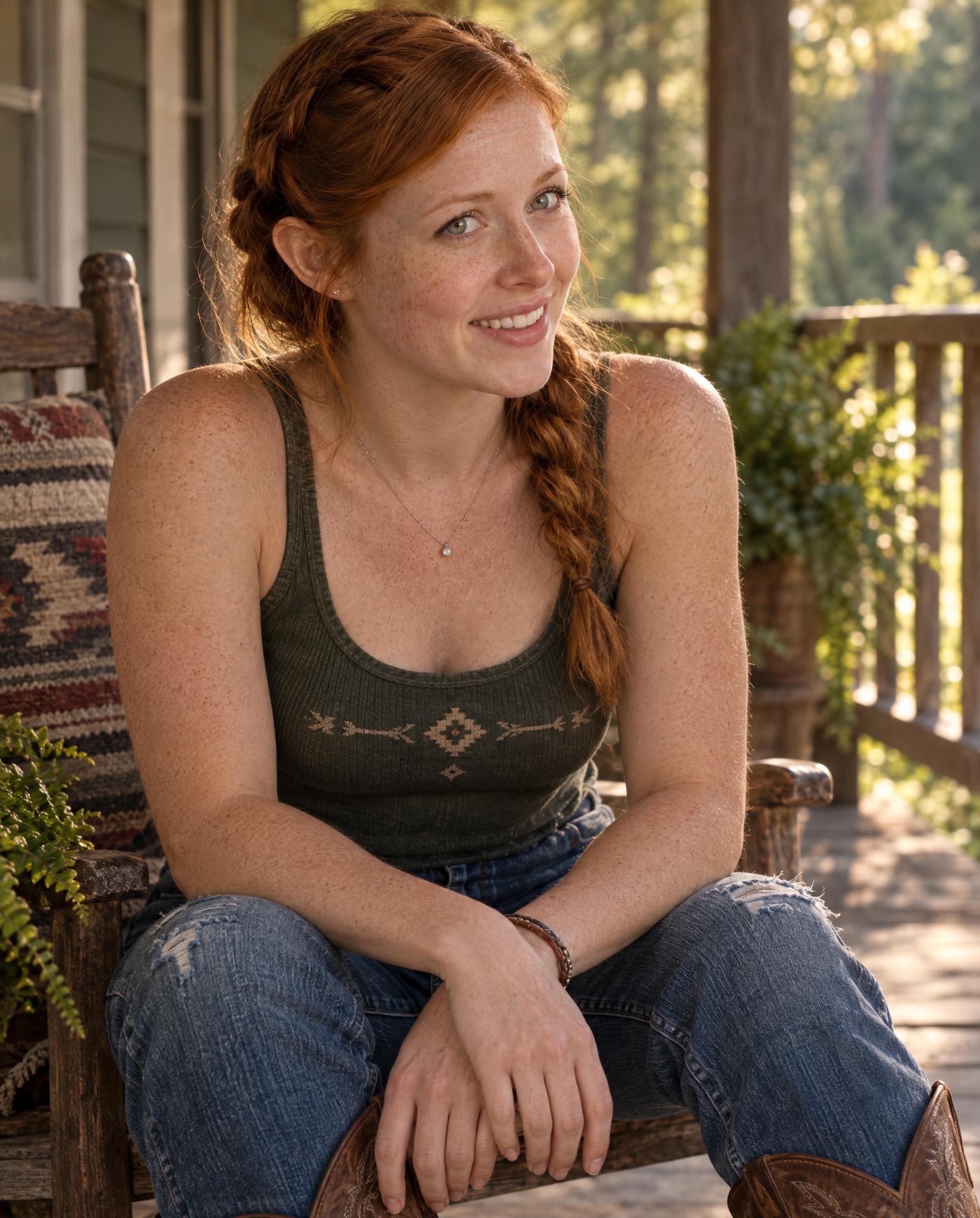 Emily Connelly smiling on a sunlit porch